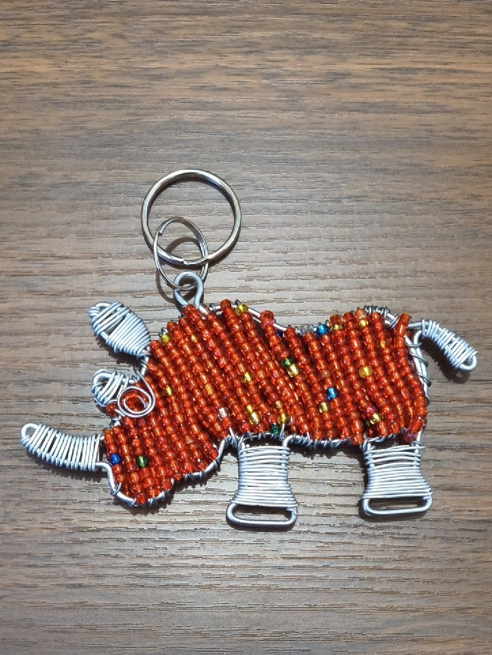 Handmade Orange Beaded Rhino Keychain Charm